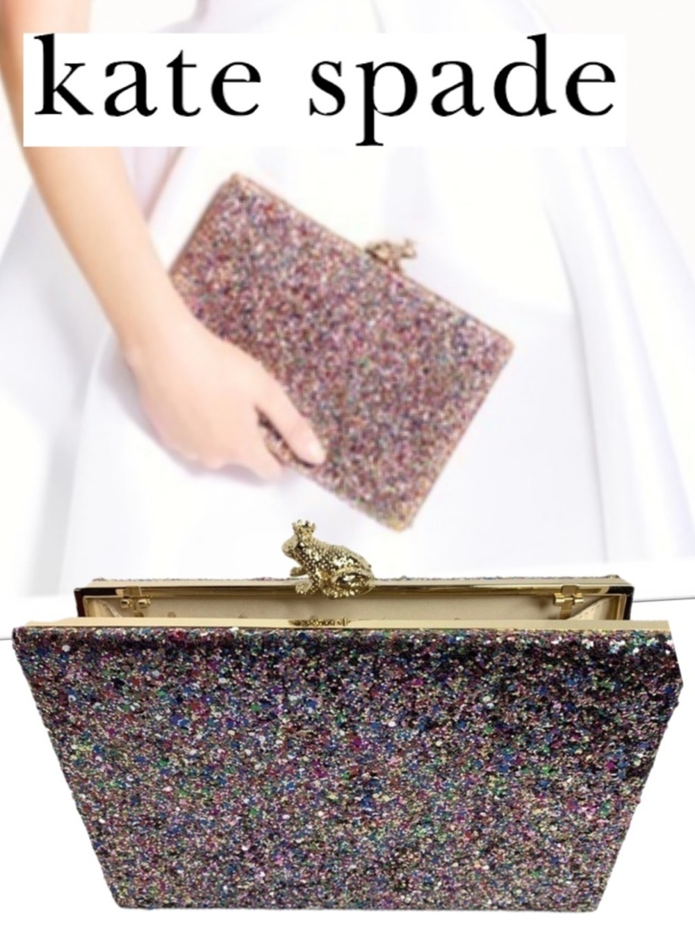 Kate Spade Frog Clutch I kissed a 🐸 Glitter Bag